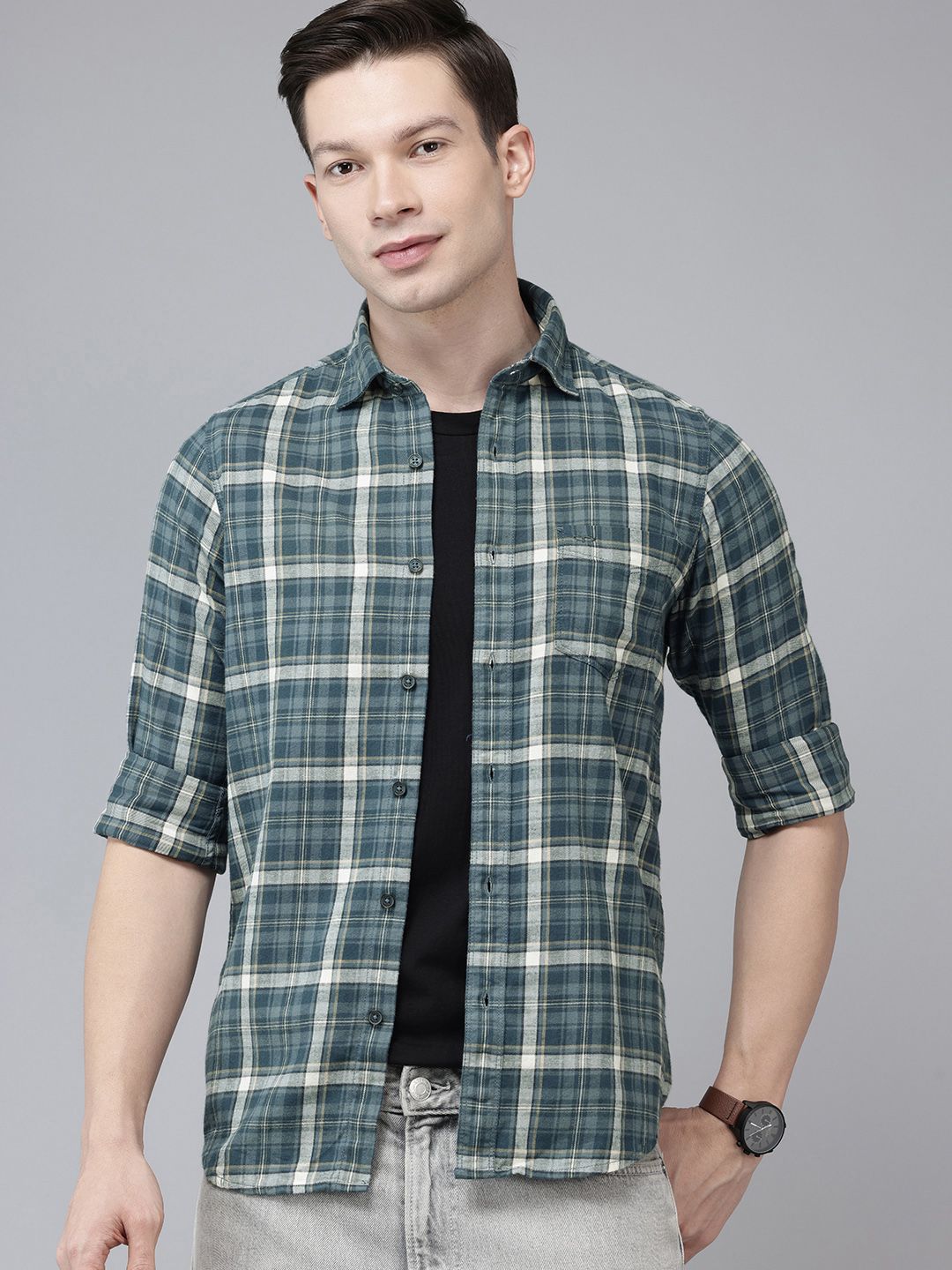 ColorPlus ColorPlus Slim Fit Checked Pure Cotton Casual Shirt