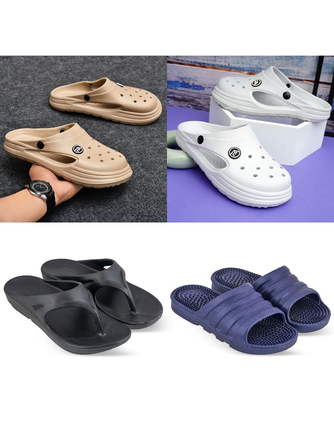 Feel alive Men Set of 4 Self Design Sliders Flip Flops
