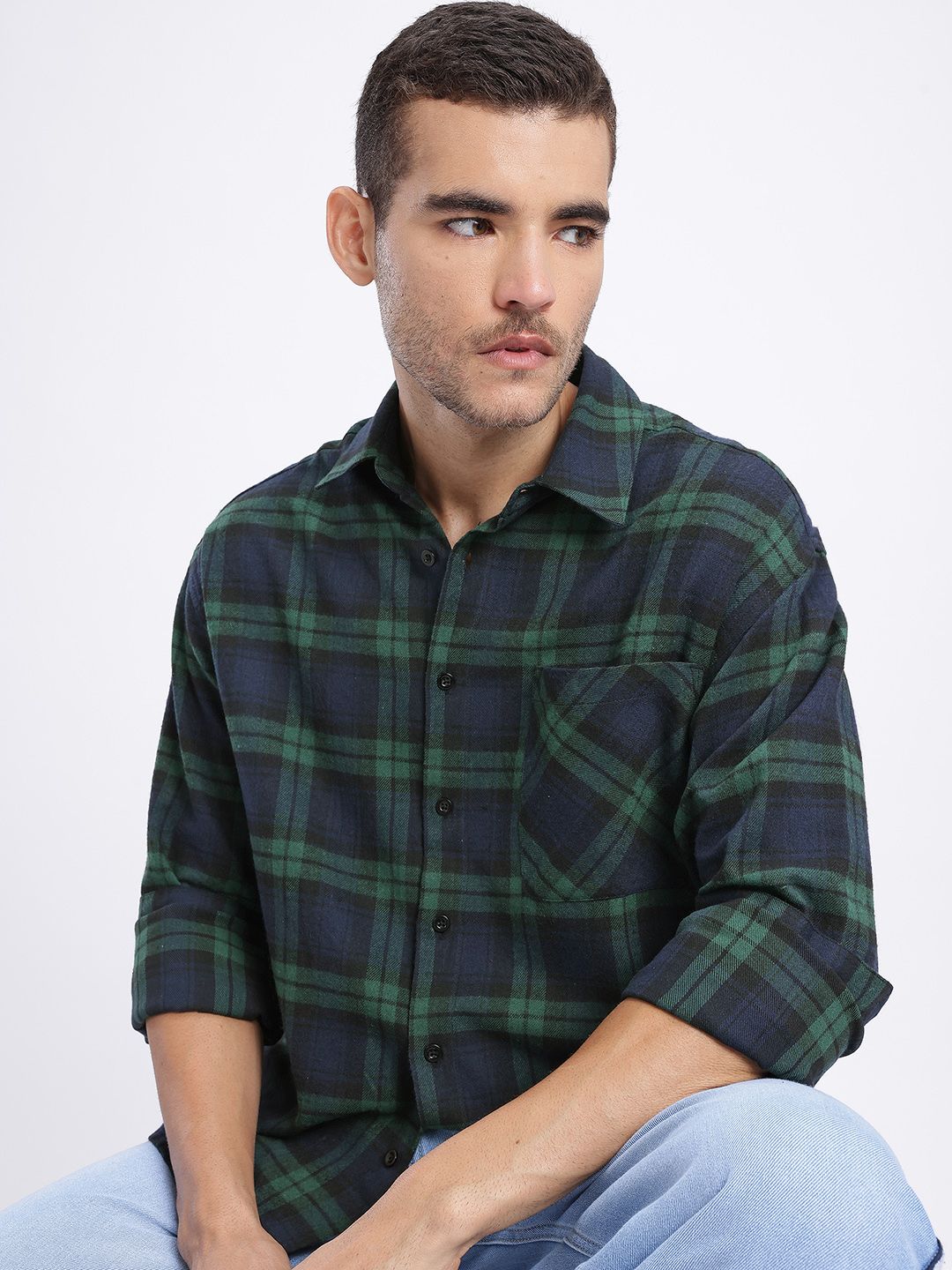 Buy glitchez Tartan Checked Plaid Oversized Flannel Shirt - Shirts