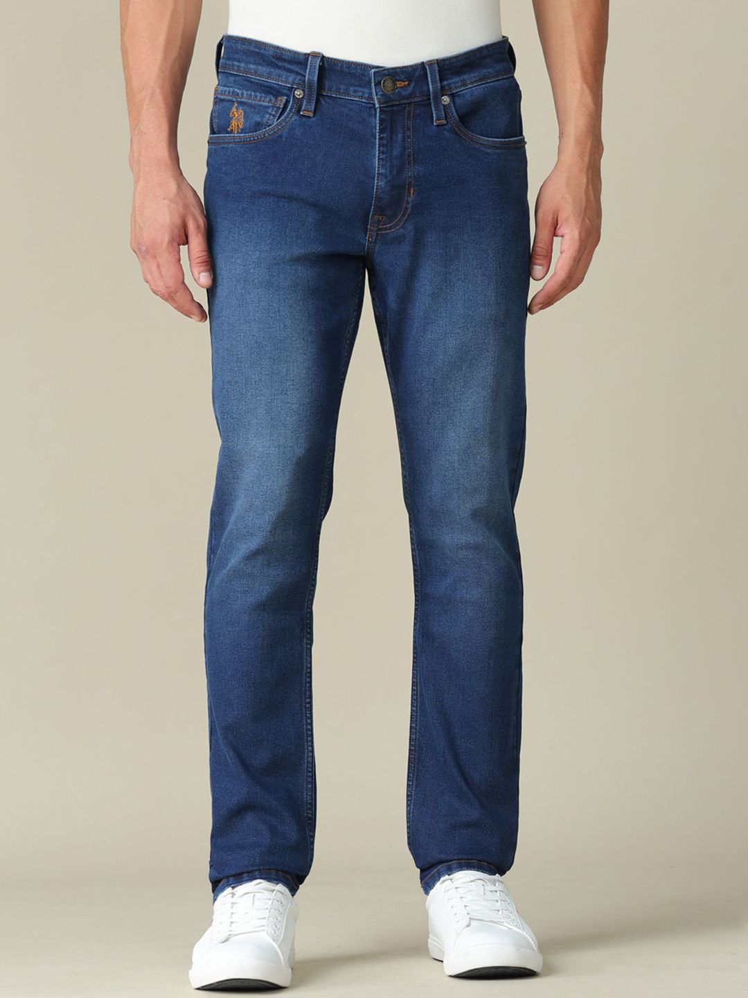 U.S. Polo Assn. Denim Co. Men Tapered Fit Mid-Rise Heavy Fade Stretchable Jeans