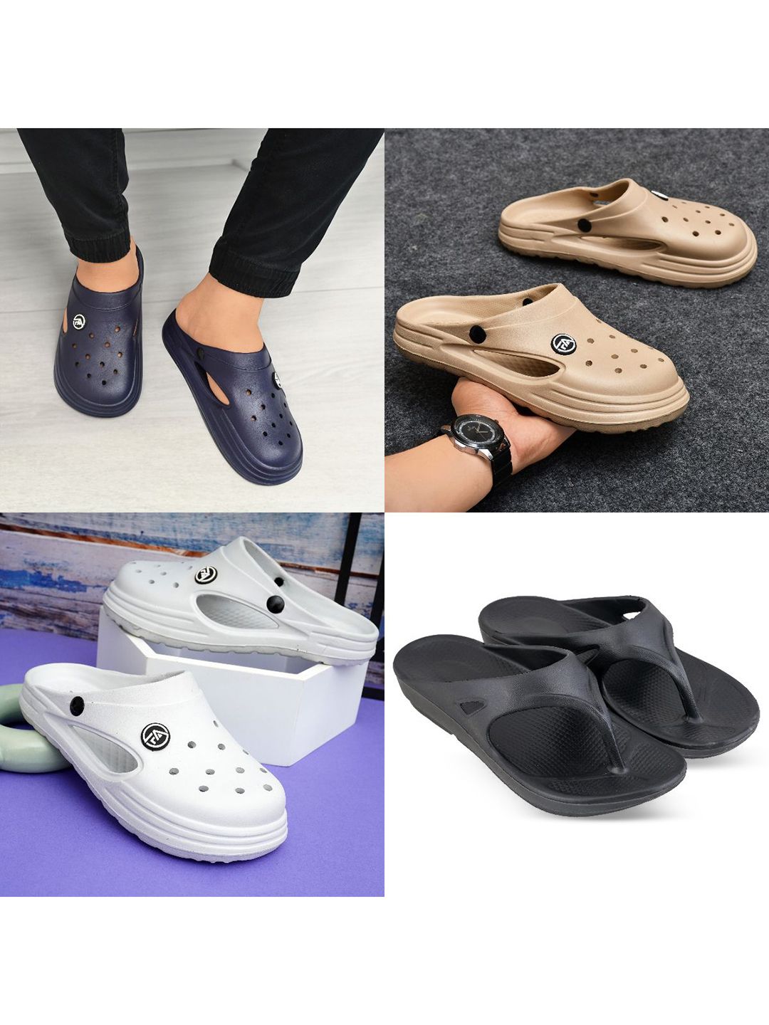 Feel alive Set Of 4 Ultra-Comfortable & Lightweight Thong Flip-Flops & Clogs