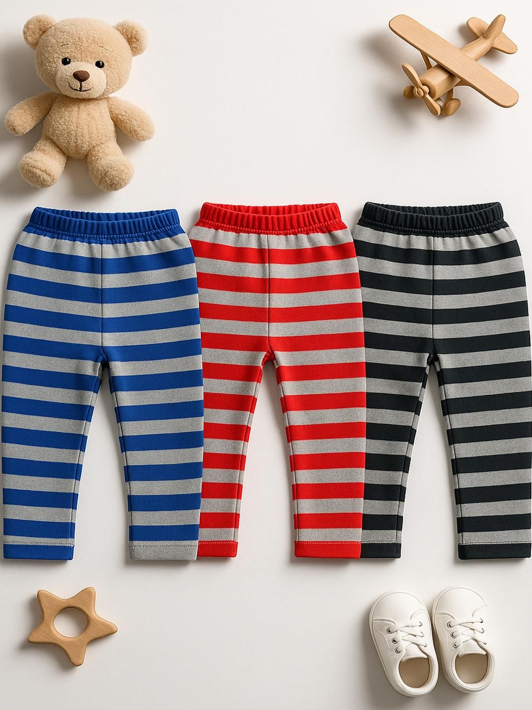 CORTICA Boys Pack of 3 Striped Cotton Track Pants