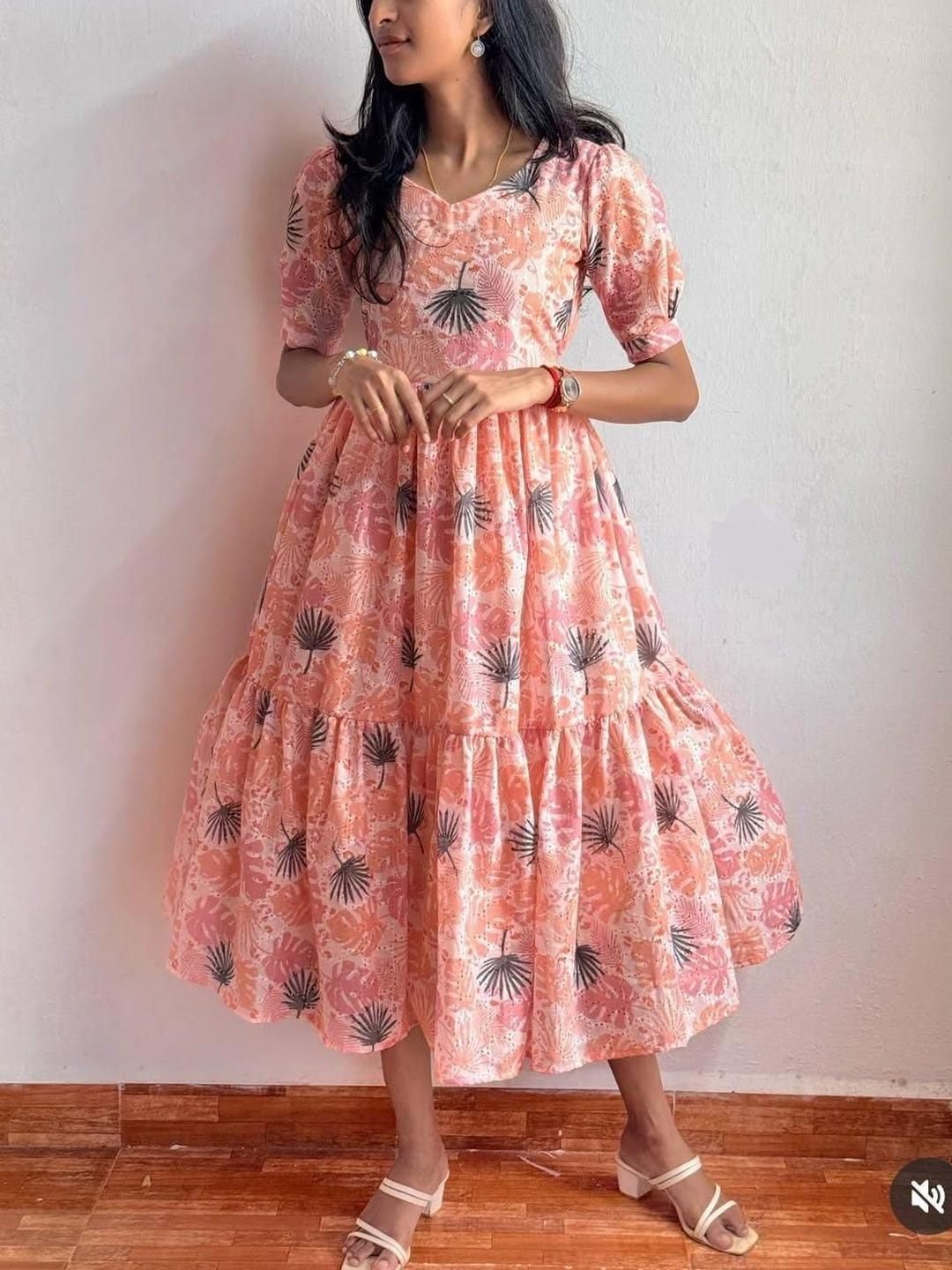 Buy Maruti fab Women Orange Floral Print Fit & Flare Dress