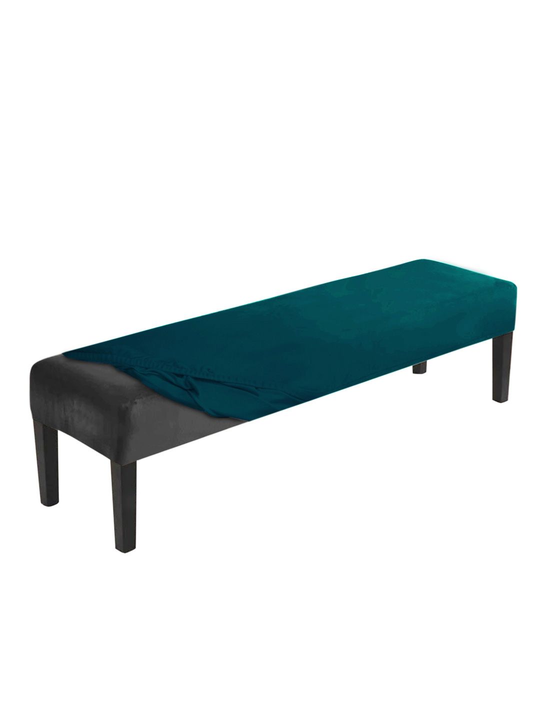 HOKIPO Teal Blue Velvet Stretchable & Removable Dining Bench Slipcover
