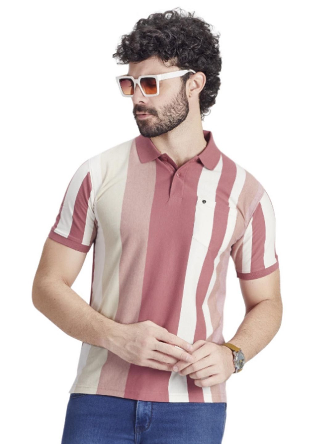 PRORIDERS Men Striped Colorblock Regular Fit Polo T-shirt