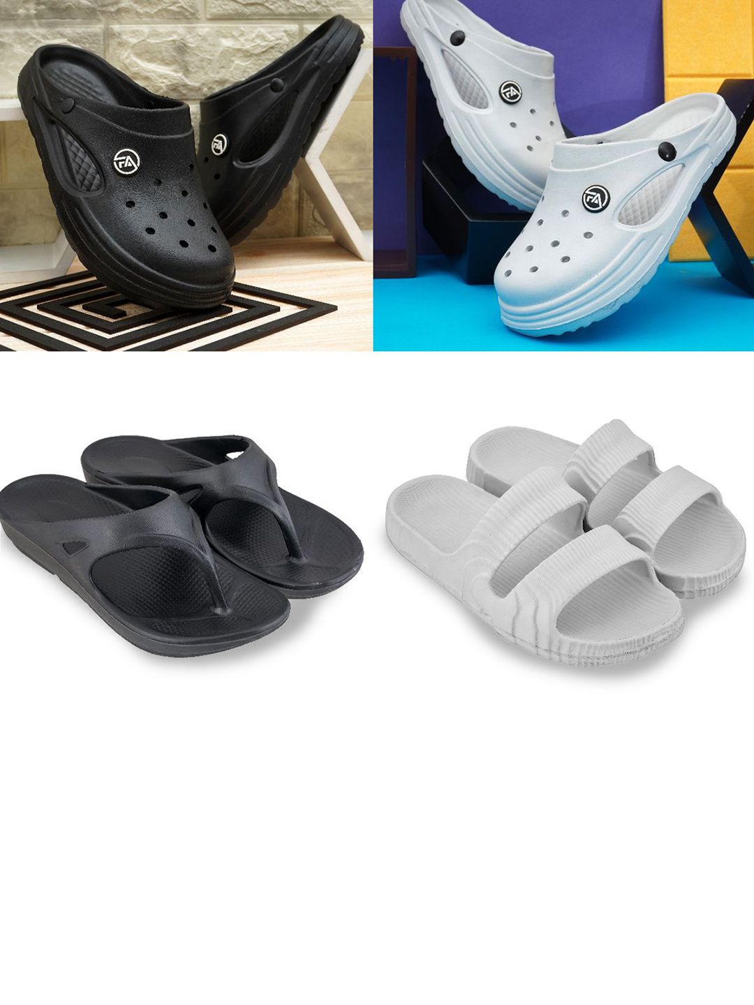 Feel alive Men Set of 4 Clogs Flip Flops