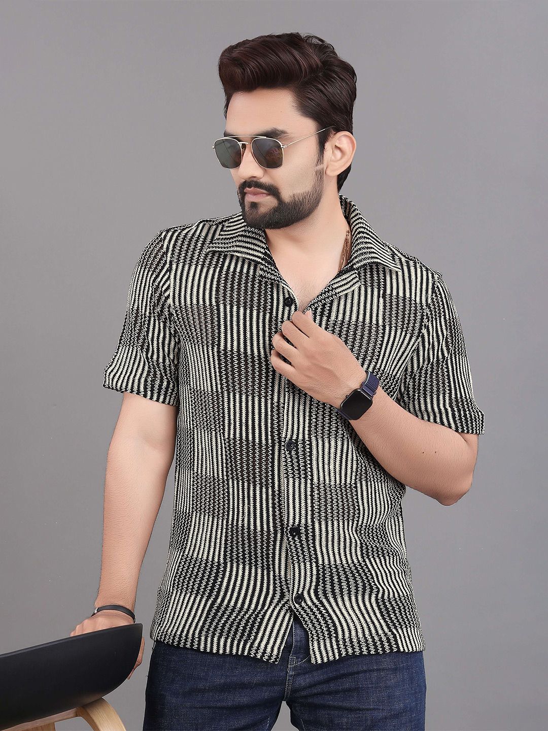 Mast & Harbour Striped Spread Collar Cotton Shirt