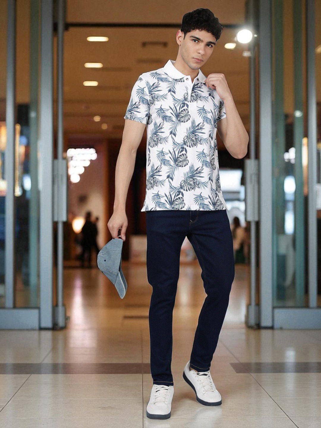 Kryptic Men Floral Printed Polo Collar Pure Cotton T-shirt