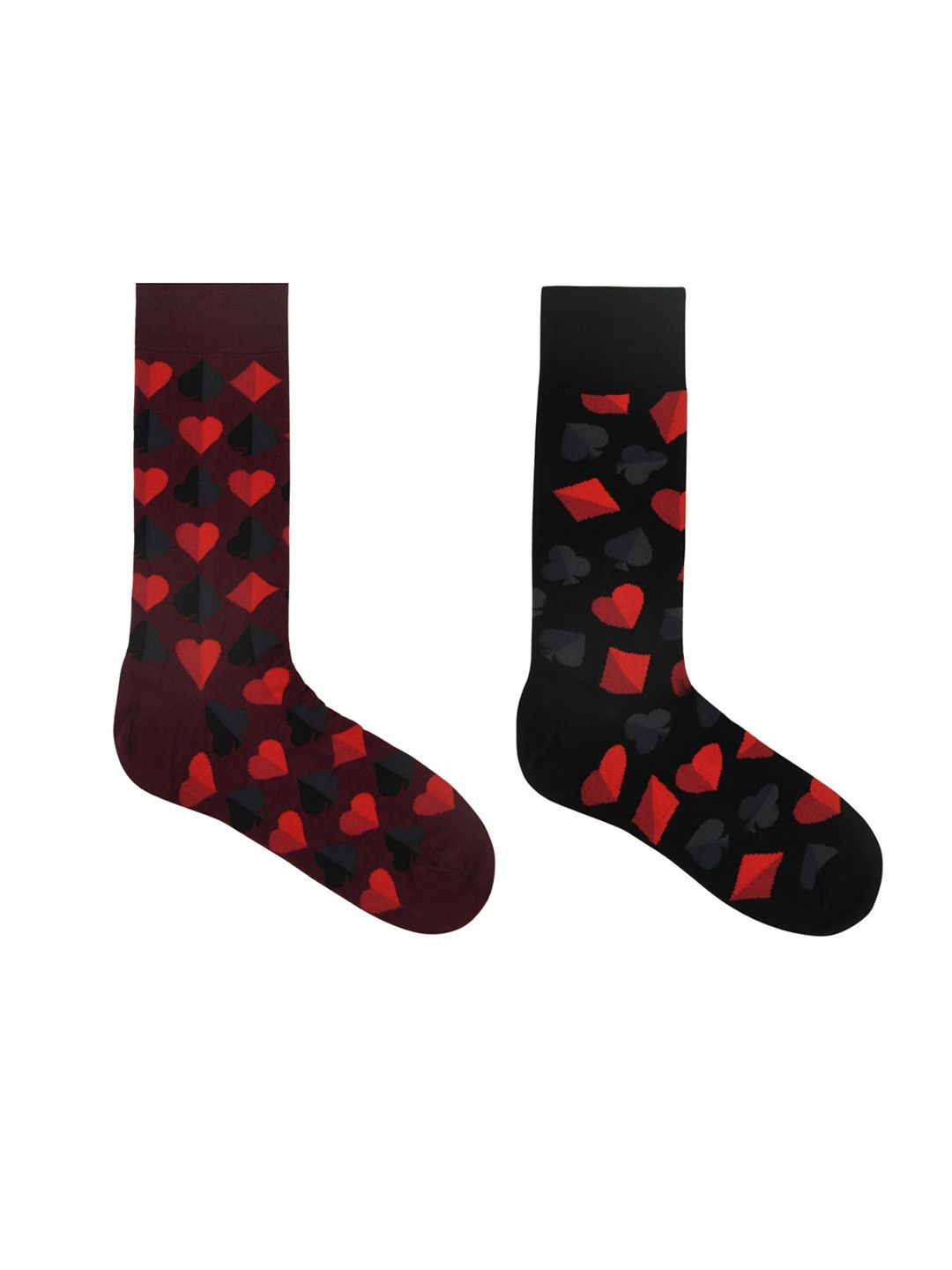 Socksxpress Men Pack of 2 Maroon & Black Patterned Calf-Length Cotton Socks