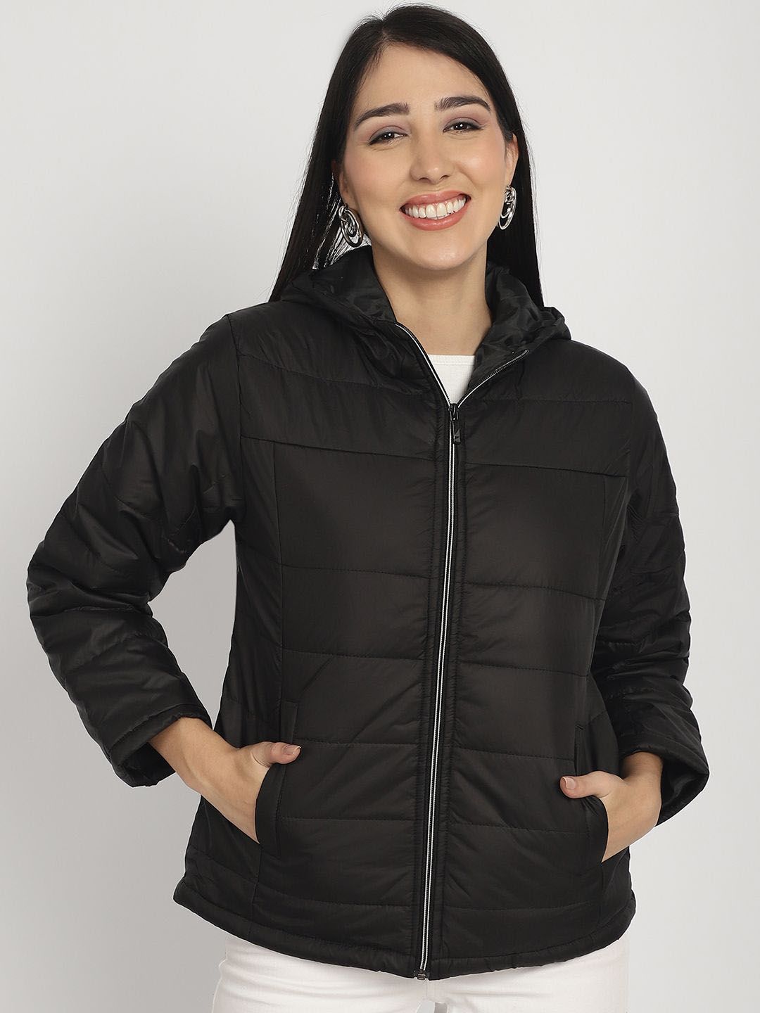 SANHOK Women Hooded Solid Lightweight Puffer Jacket