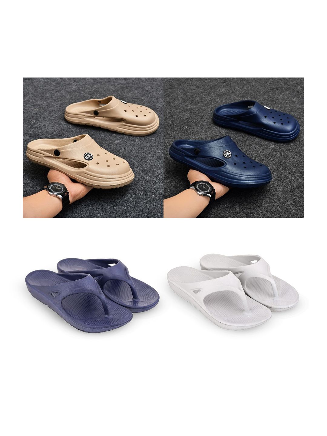Feel alive Men Set of 4 Textured Clogs Flip Flops