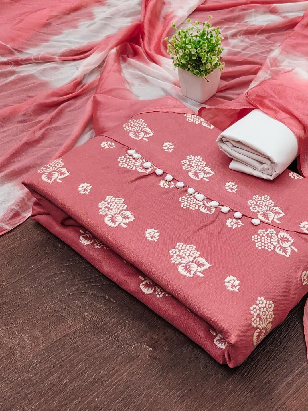 KALINI Women Peach Printed Floral Dress Material