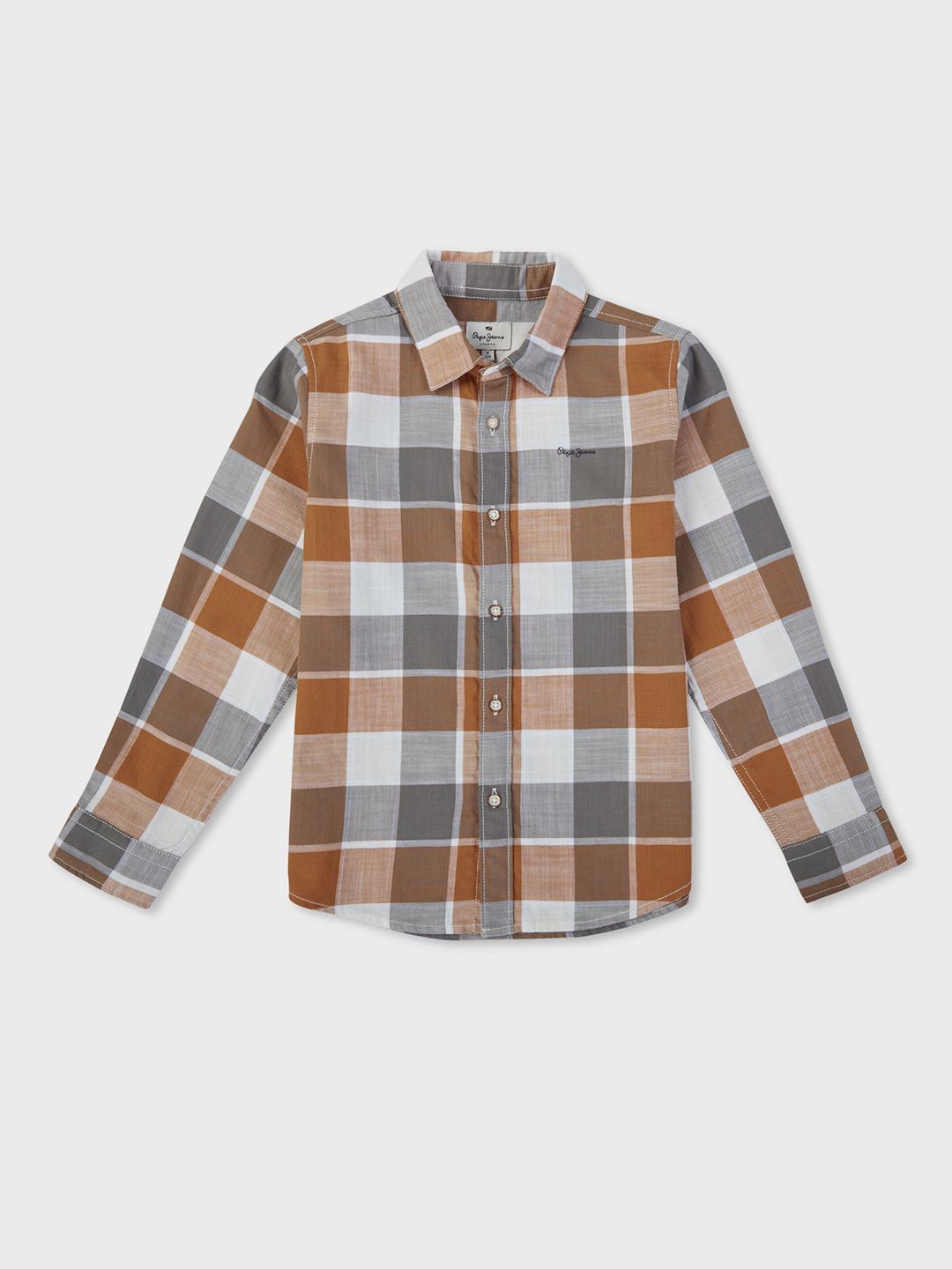Pepe Jeans Boys Checked Spread Collar Cotton Shirt