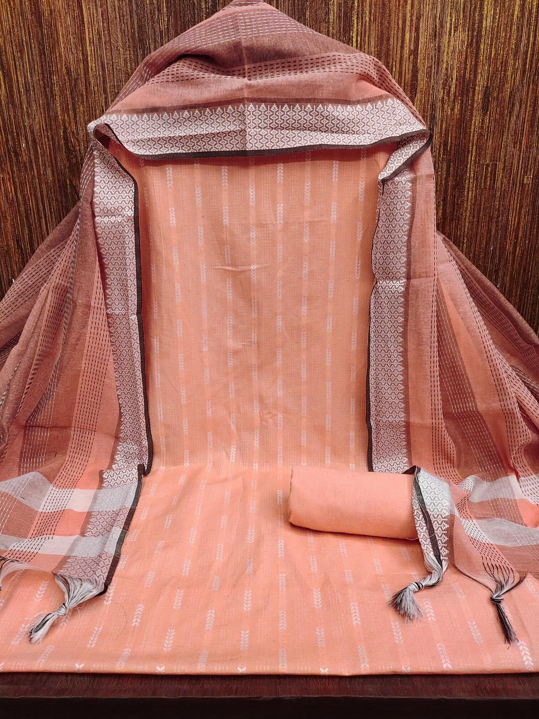 KALINI Women Peach Woven Design Geometric Dress Material