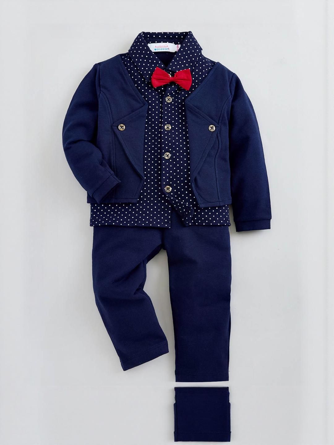 Hopscotch Boys Navy Blue Cotton Blend Printed Clothing Set