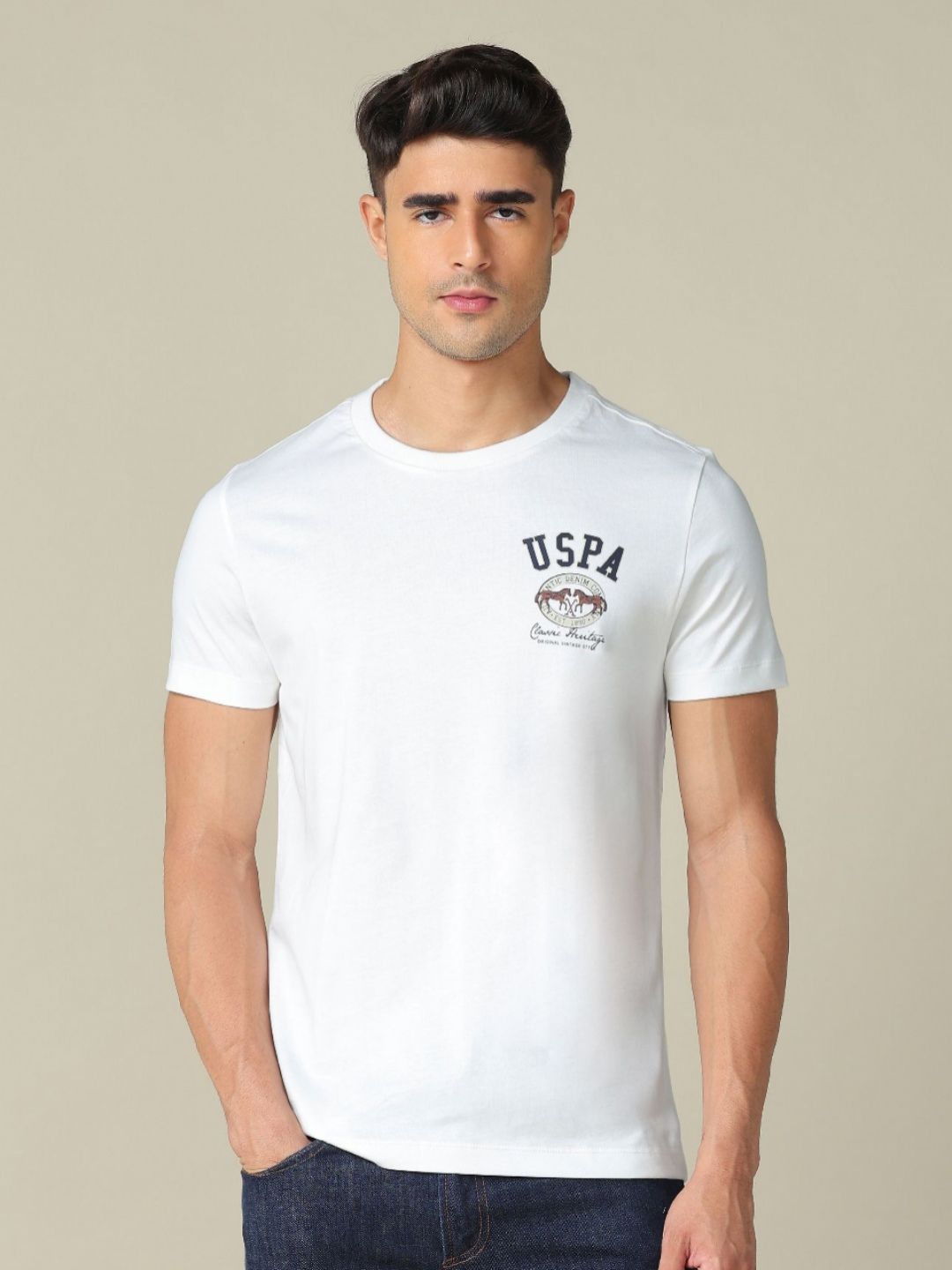 U.S. Polo Assn. Denim Co. Typography Printed Round Neck Cotton Muscle Fit T-shirt
