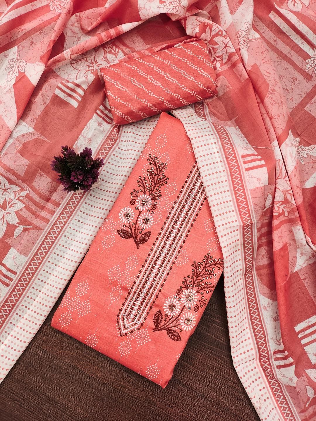 KALINI Women Orange Printed Geometric Dress Material