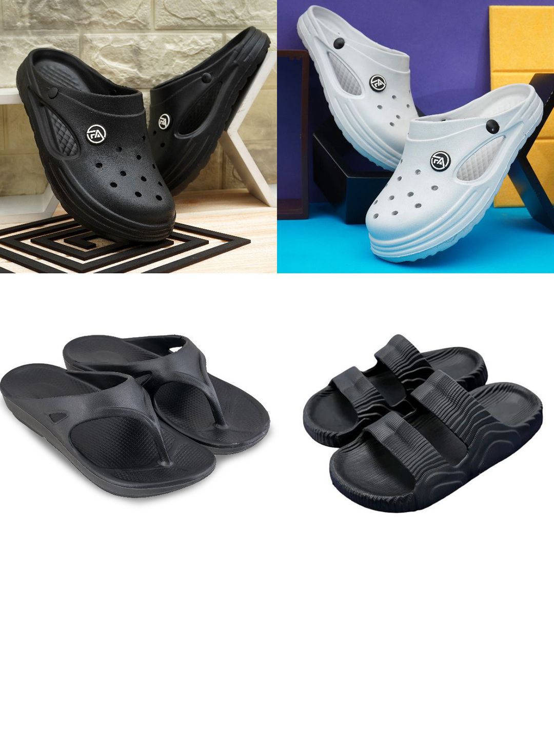 Feel alive Men Set of 4 Pair Self Design Ultra-Comfortable Lightweight Clogs