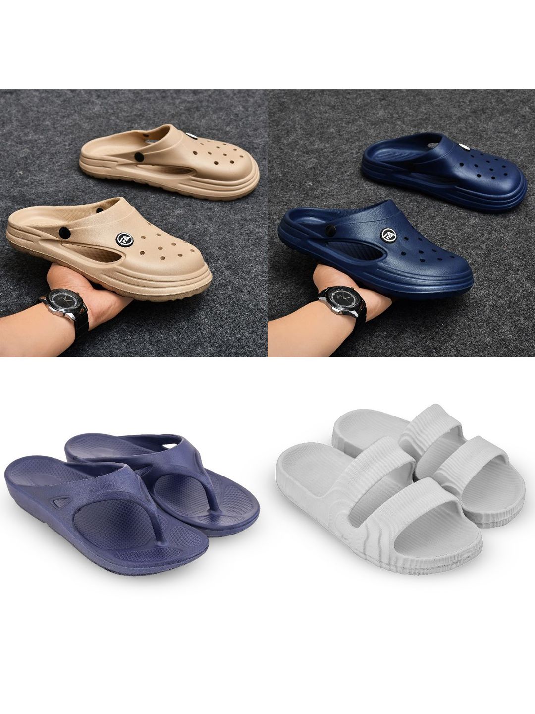 Feel alive Set Of 4 Self Design Ultra-Comfortable Lightweight Clogs