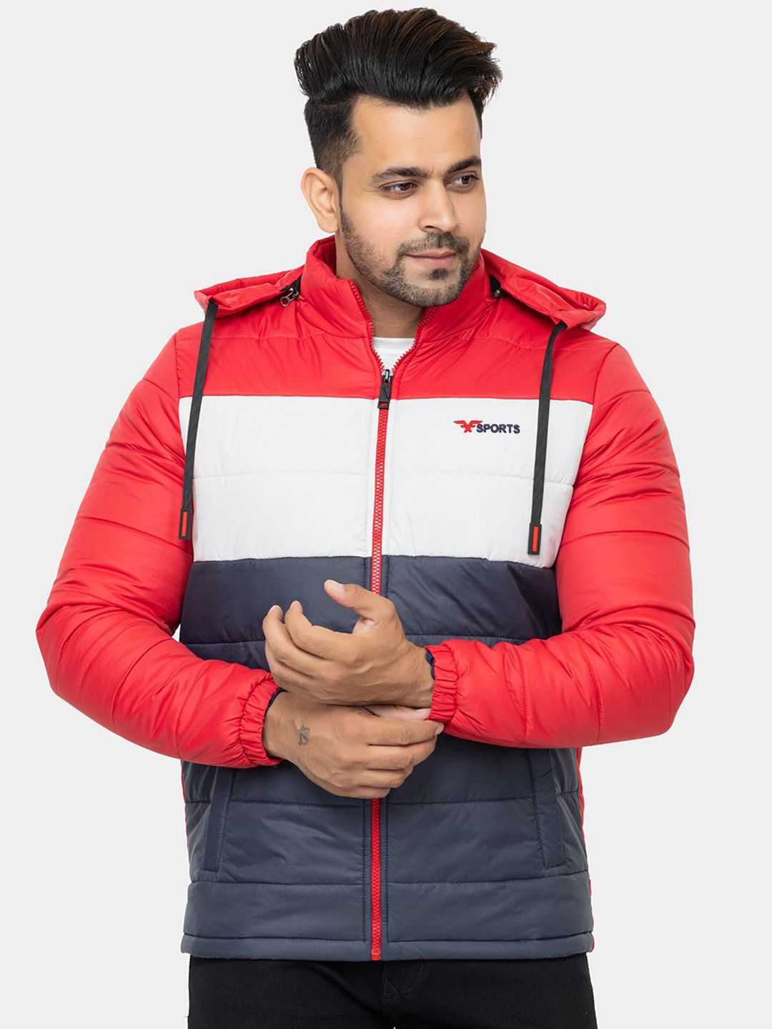 STYLOPLEX Men Hooded Colourblocked Puffer Jacket