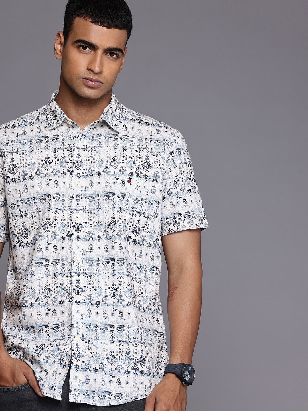 Louis Philippe Jeans Louis Philippe Jeans Slim Fit Geometric Printed Casual Shirt