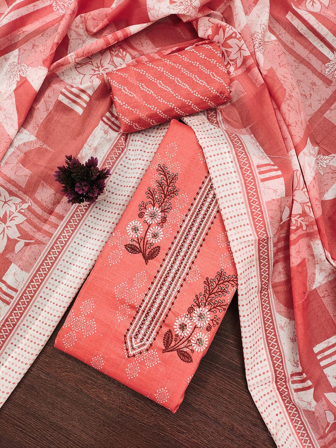 Panzora Floral Printed Sequnnied Cotton Unstitched Dress Material