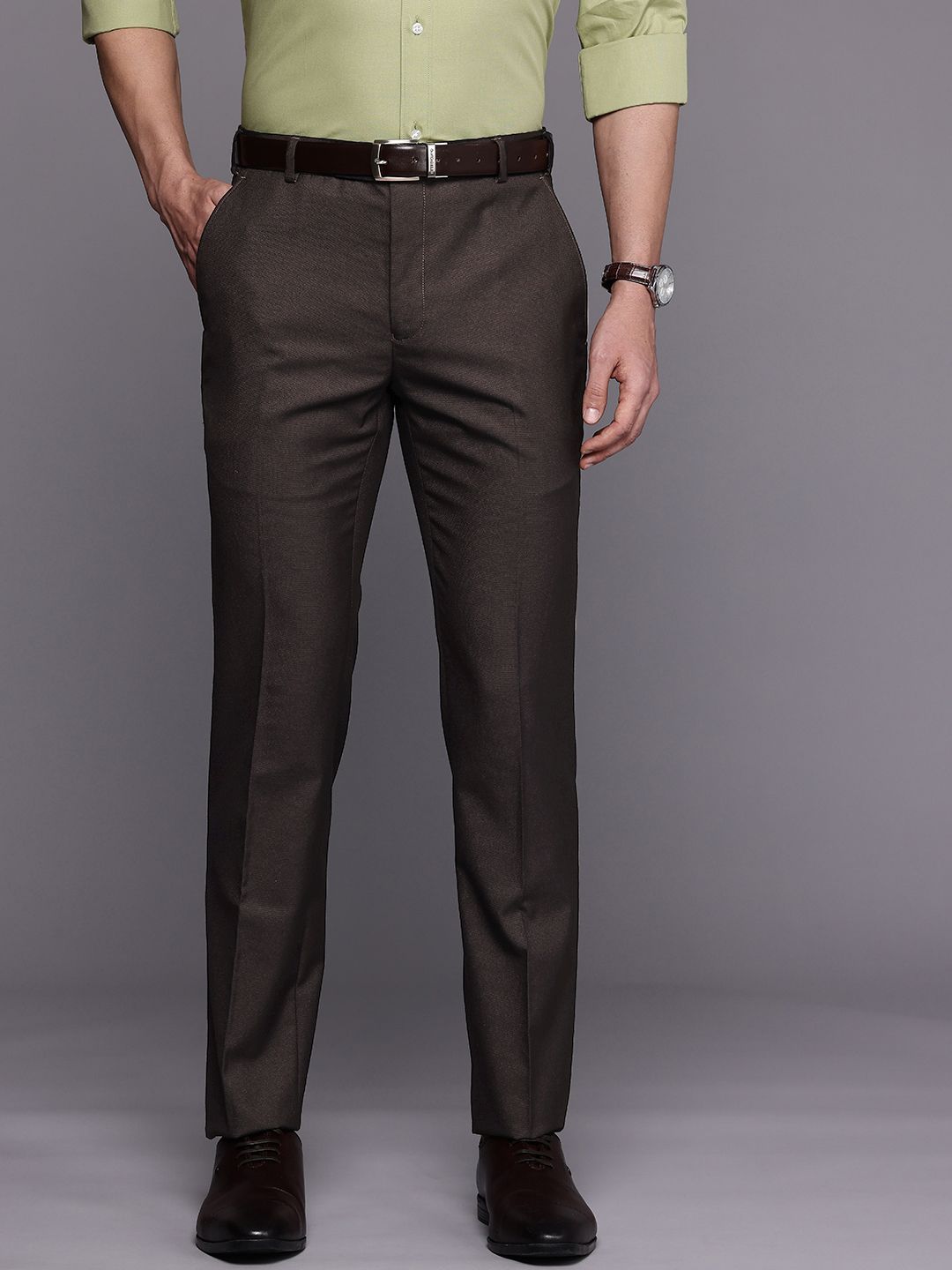 Raymond Men Textured Slim Fit Formal Trousers