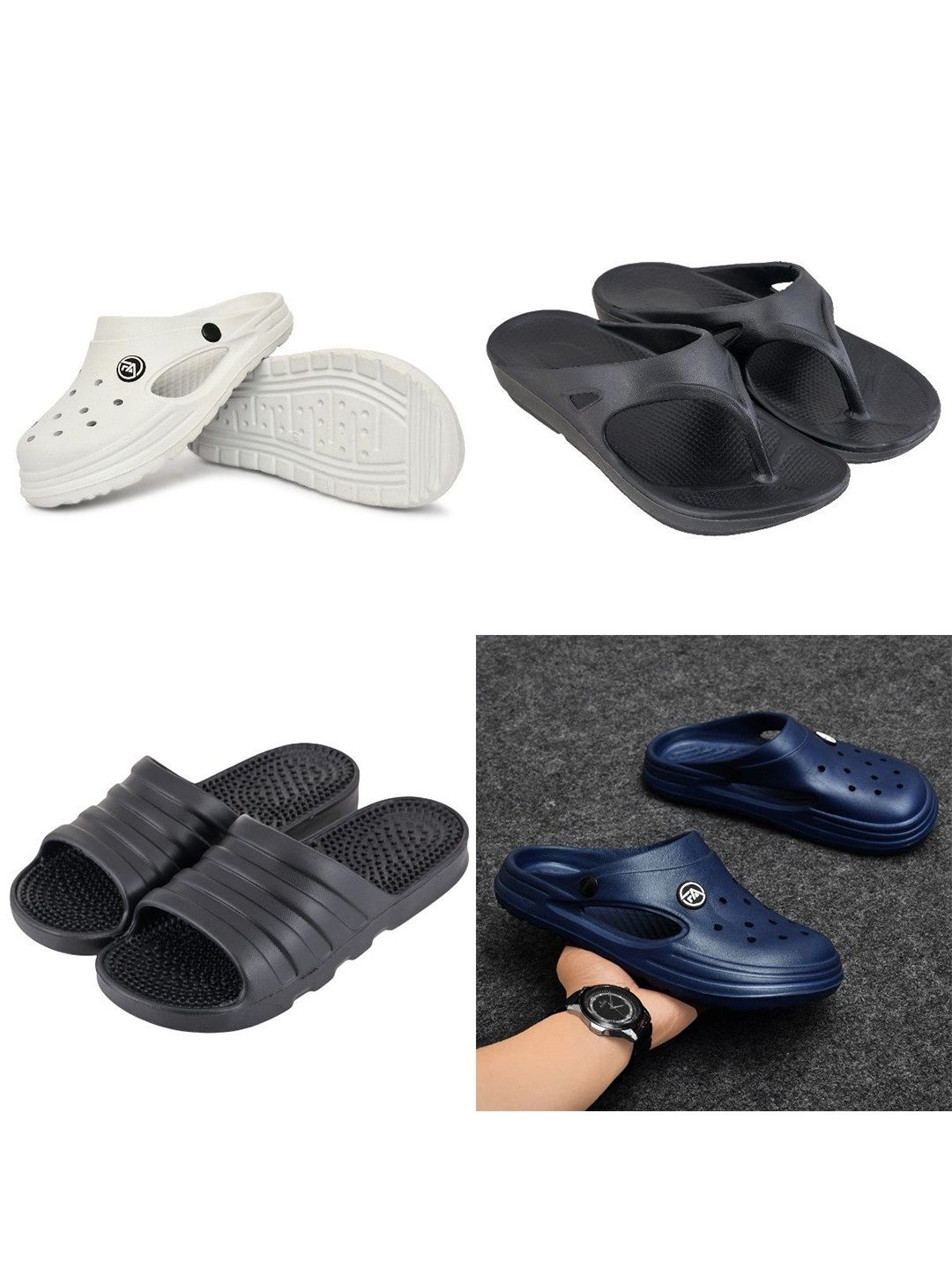 Feel alive Men Pack Of 4 Self Design Sliders Ultra-Comfortable And Lightweight Flip Flops