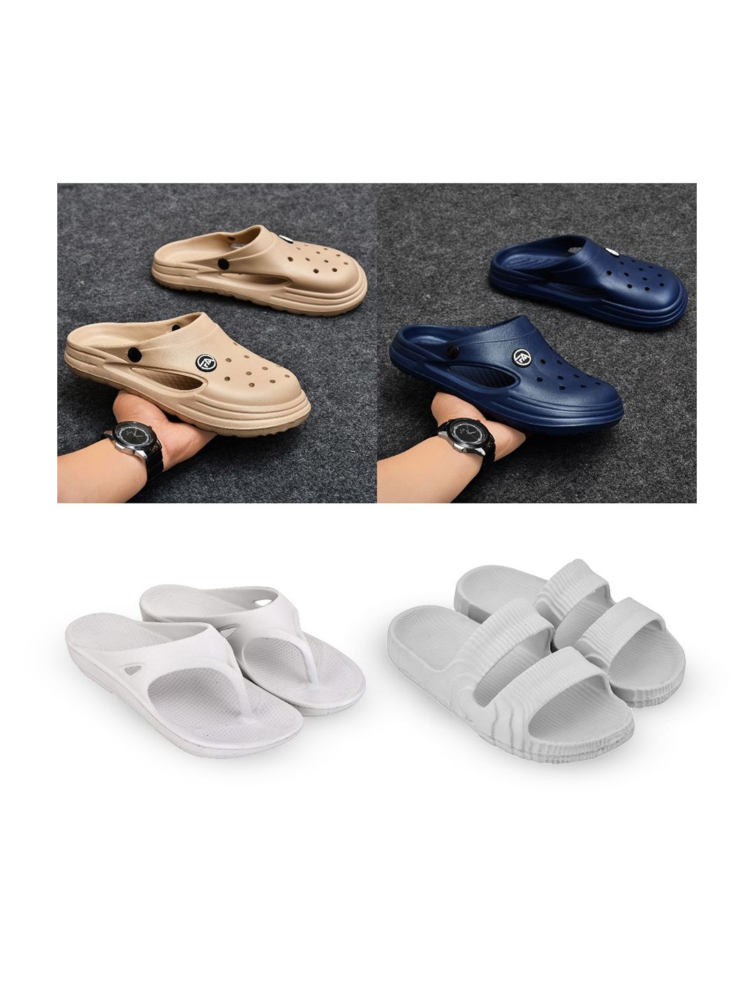 Feel alive Men Set of 4 Solid Ultra-Comfortable & Lightweight Clogs