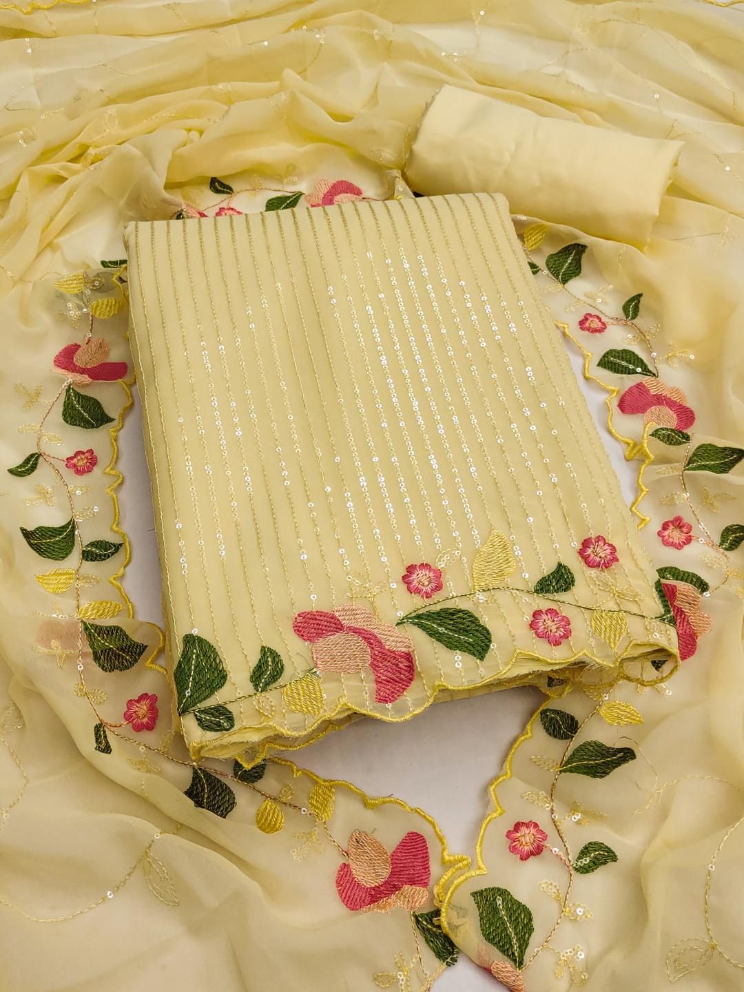 KALINI Women Yellow Embroidered Ethnic Motifs Dress Material