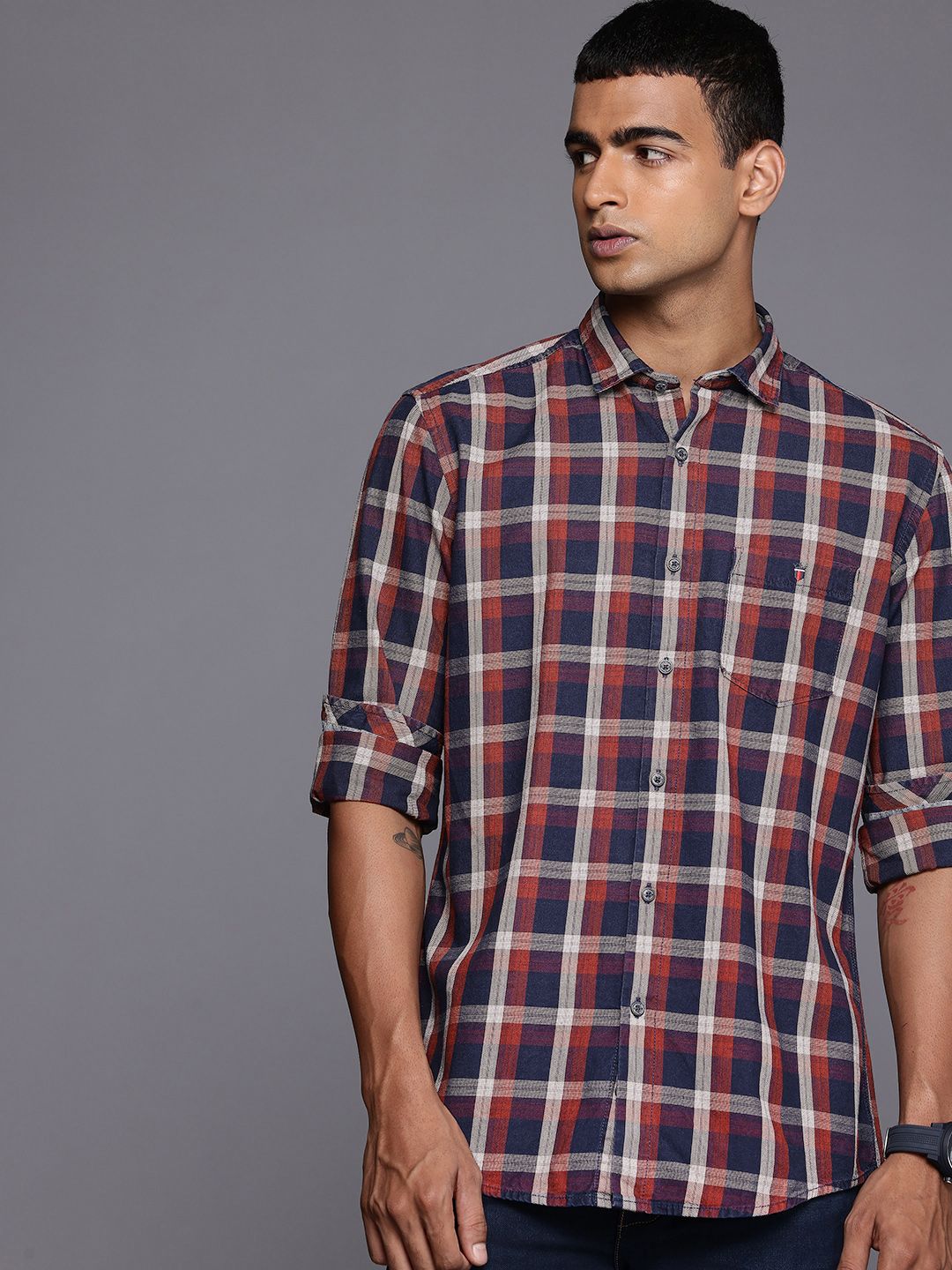 Louis Philippe Jeans Louis Philippe Jeans Pure Cotton Slim Fit Checked Casual Shirt