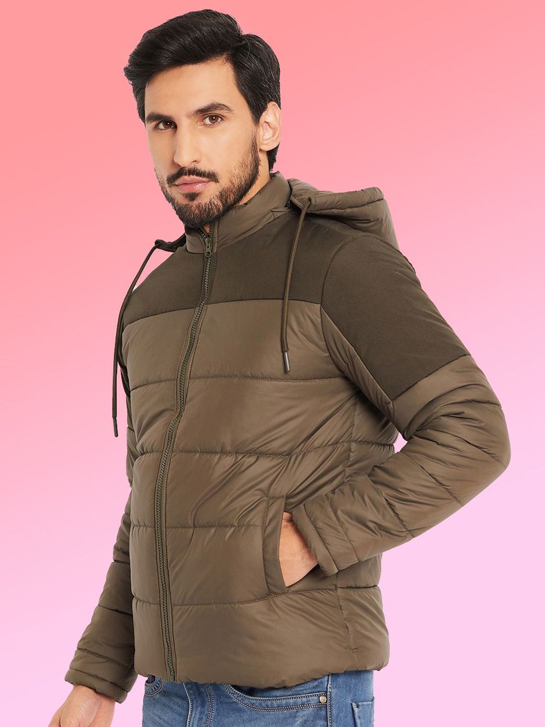 VERO AMORE Men Hooded Colourblocked Lightweight Puffer Jacket