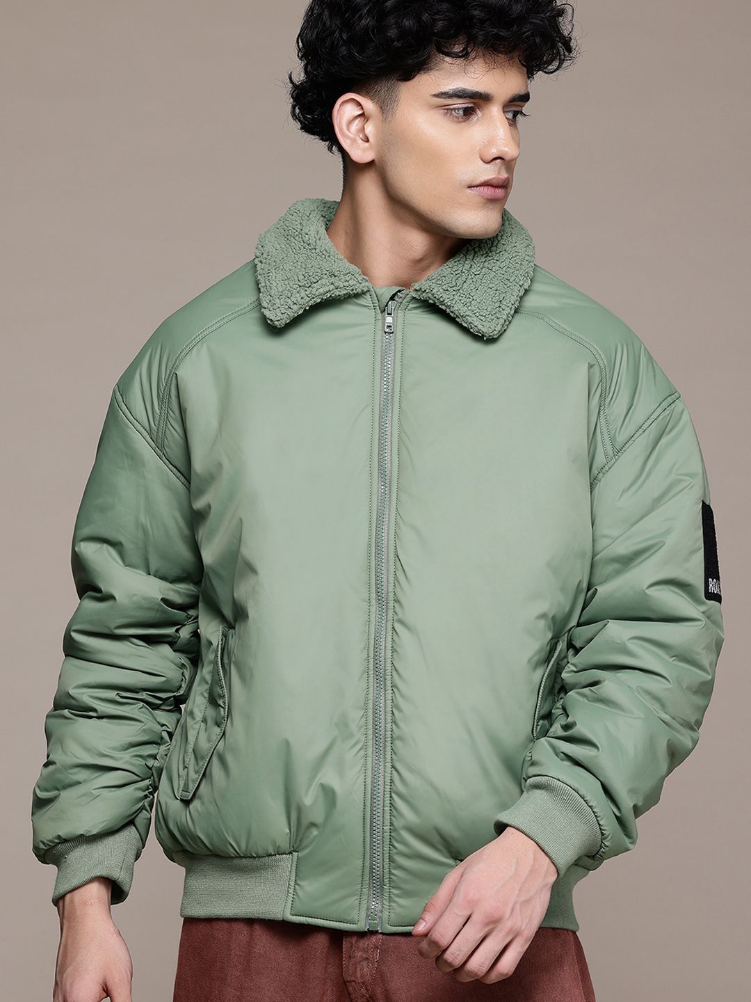 Roadster The Lifestyle Co. Fleece Detail Spread Collar Bomber Jacket