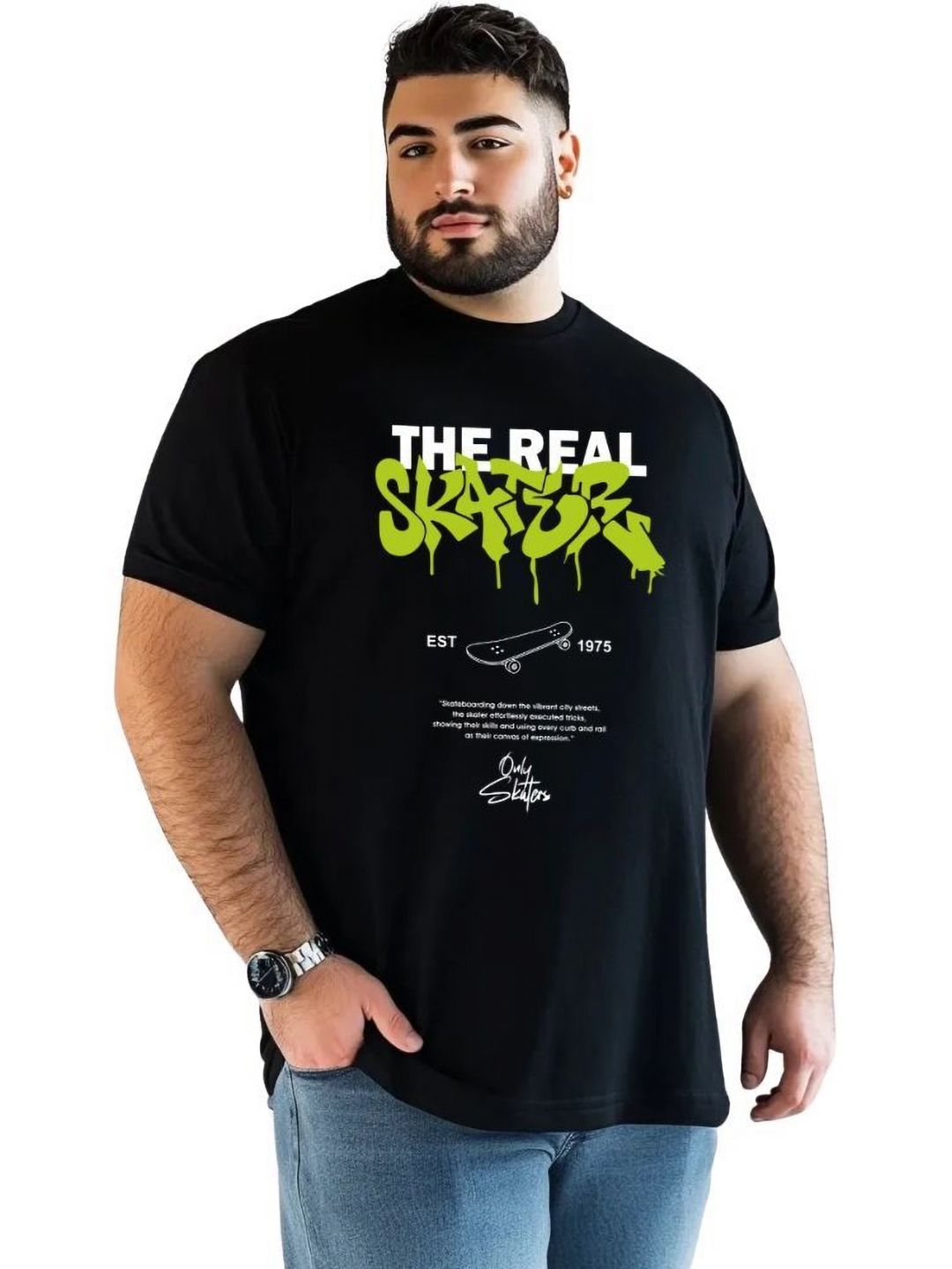 Toodle Plus Size Men Cotton Printed Regular Fit T-shirt