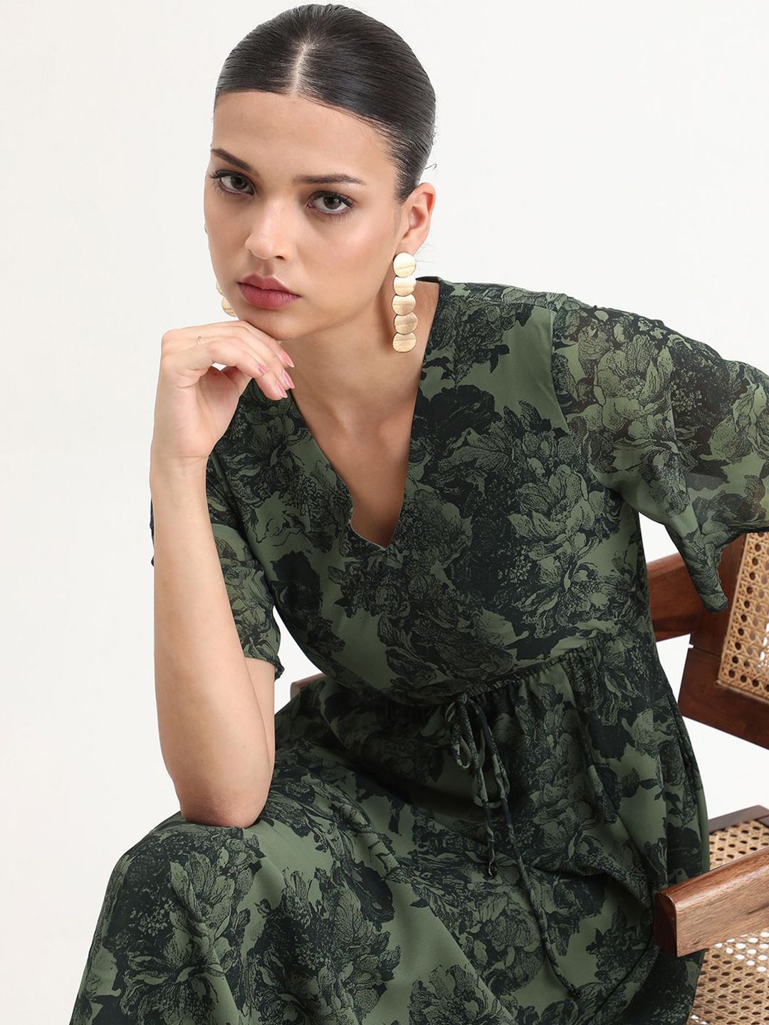 chinese dress ladies Midsummer Sun Print Maxi Dress White Green main image 0