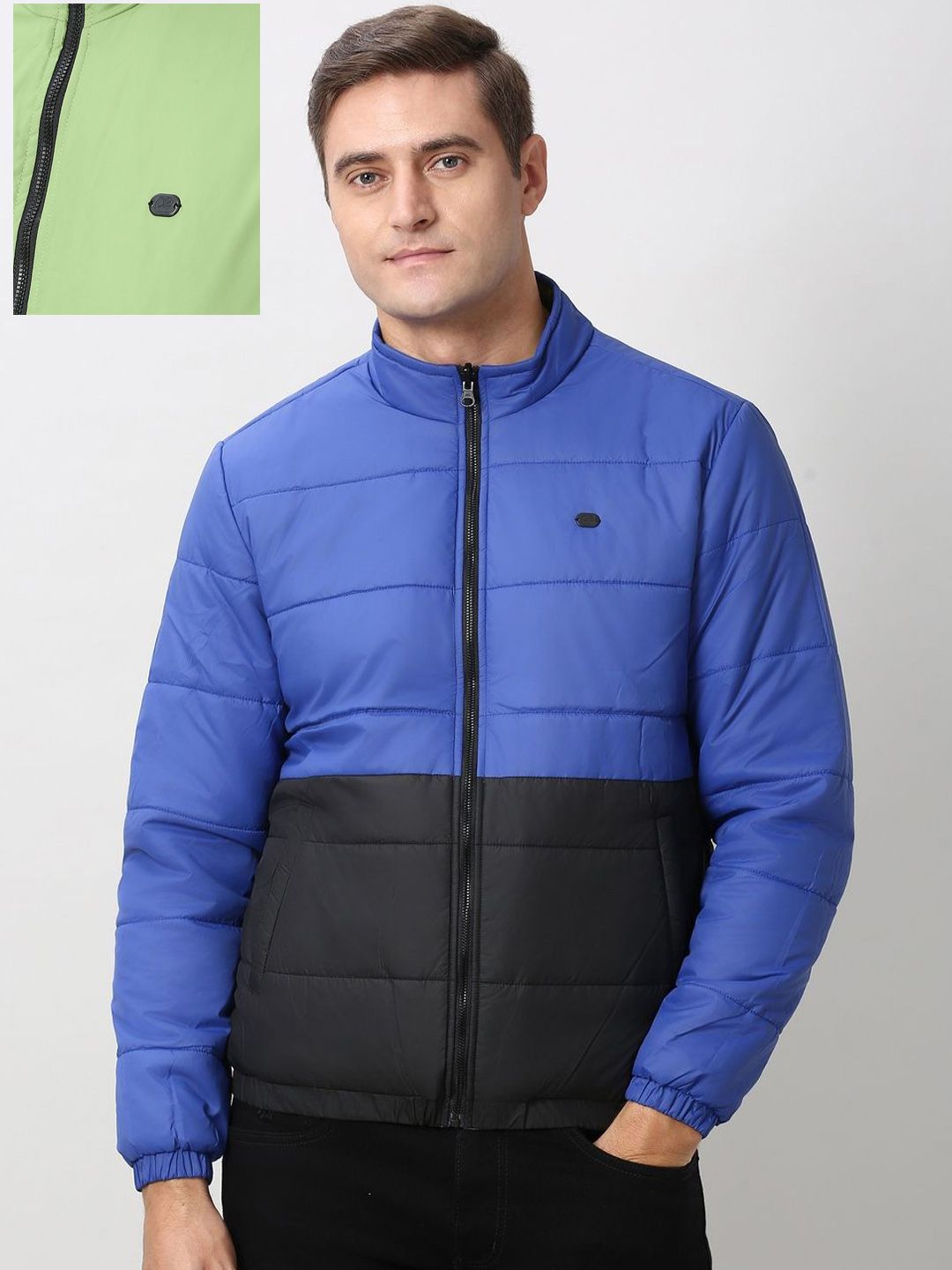 Peter England Casuals Stand Collar Open Front Jacket