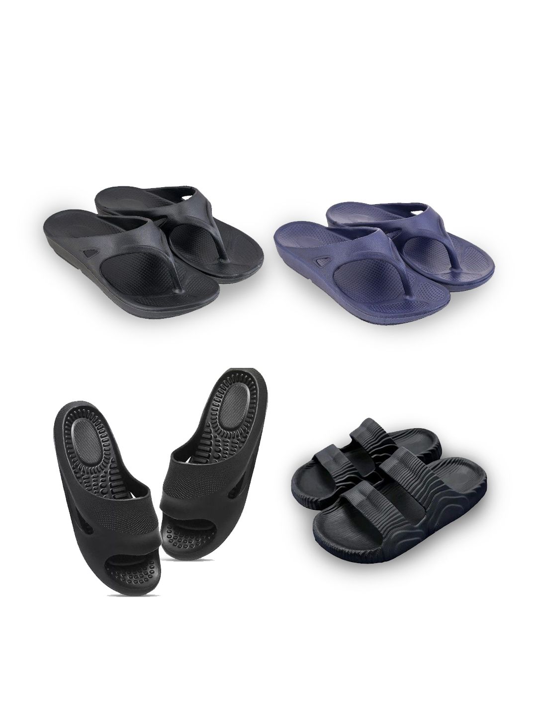 Feel alive Set of 4 Men Solid Ultra Comfortable Lightweight Thong Flip Flop