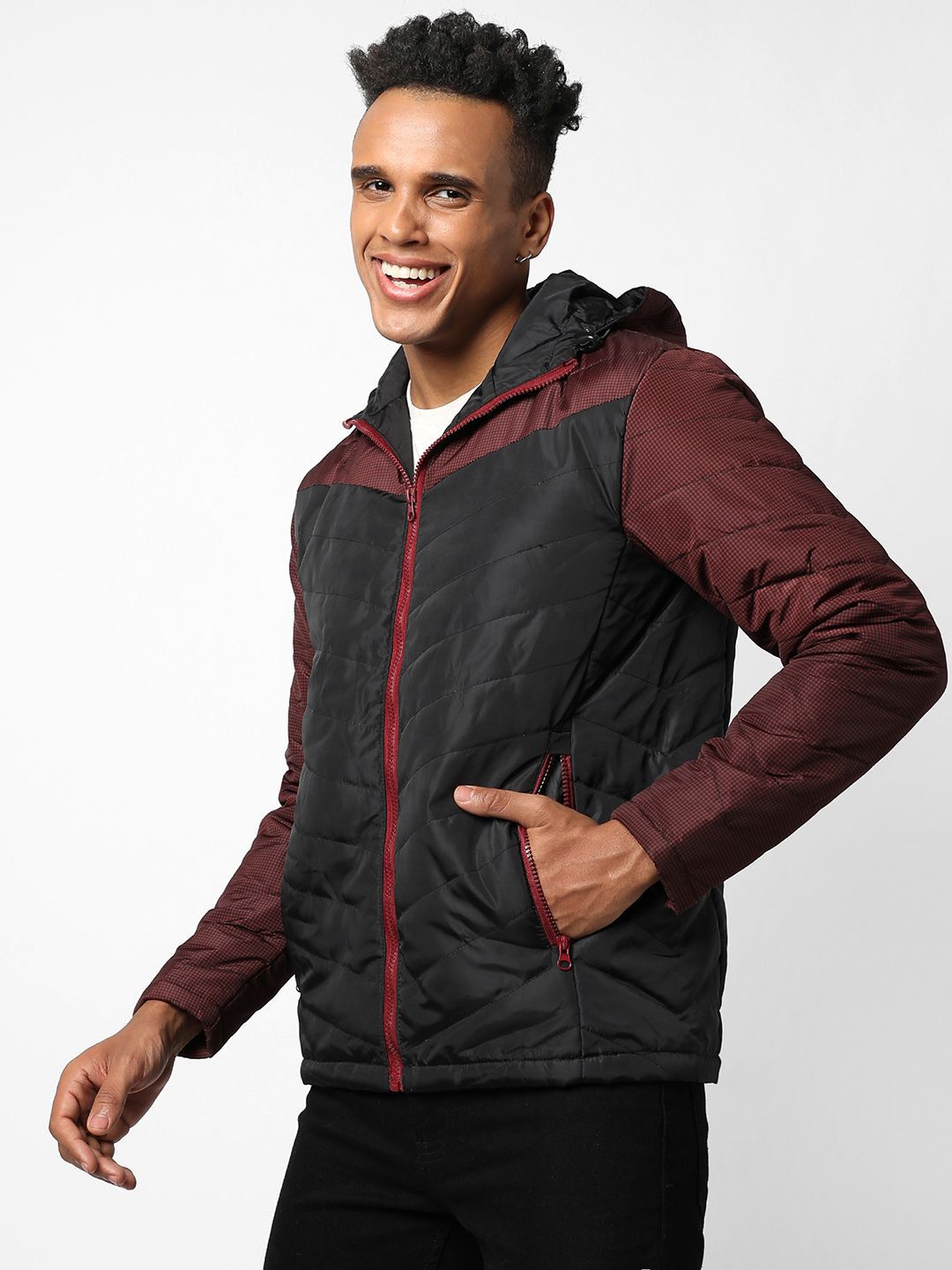CAHOOT Men Hooded Colourblocked Lightweight Padded Jacket