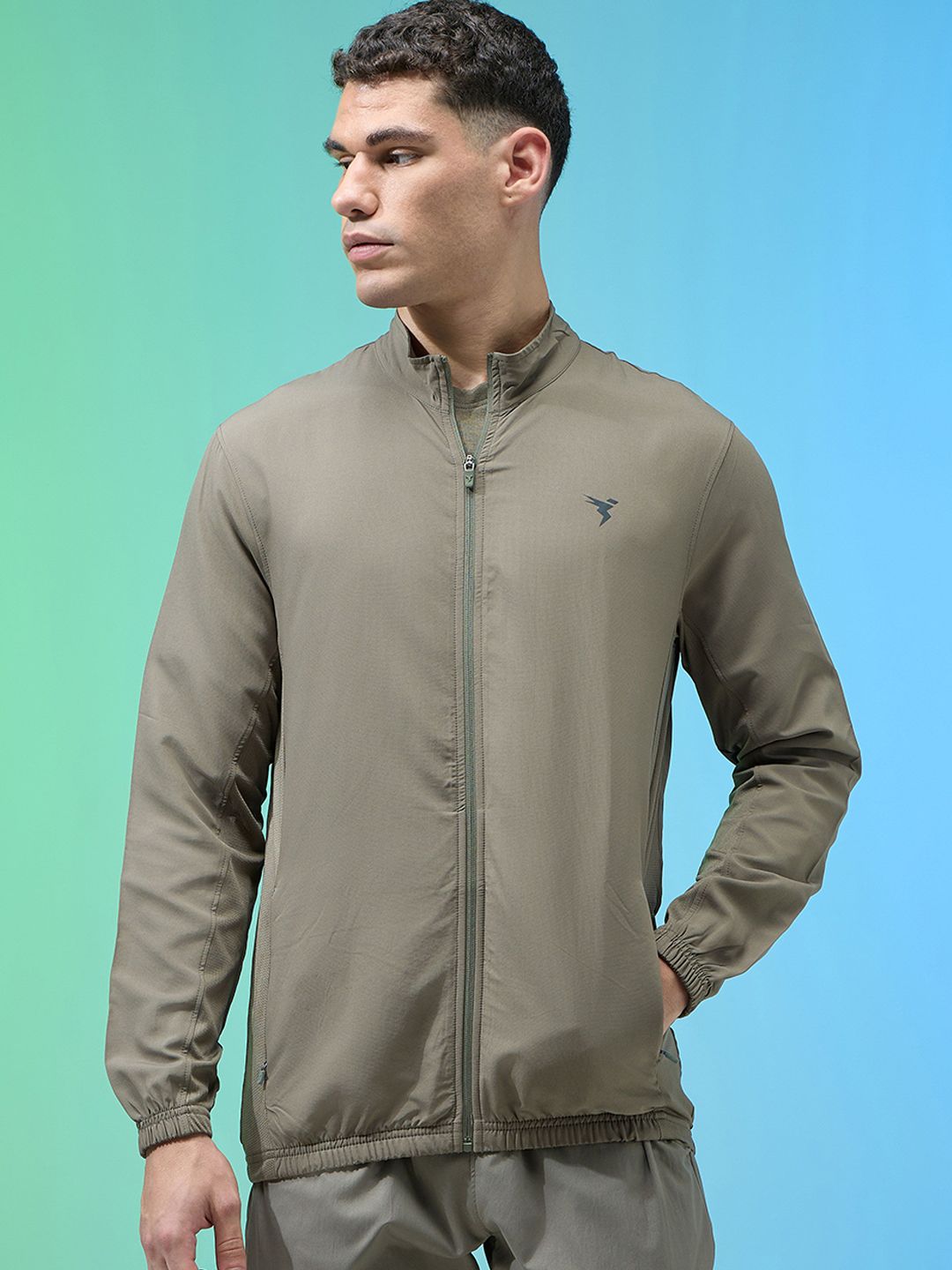 Technosport Men Mock Collar Solid Lightweight Sporty Jacket