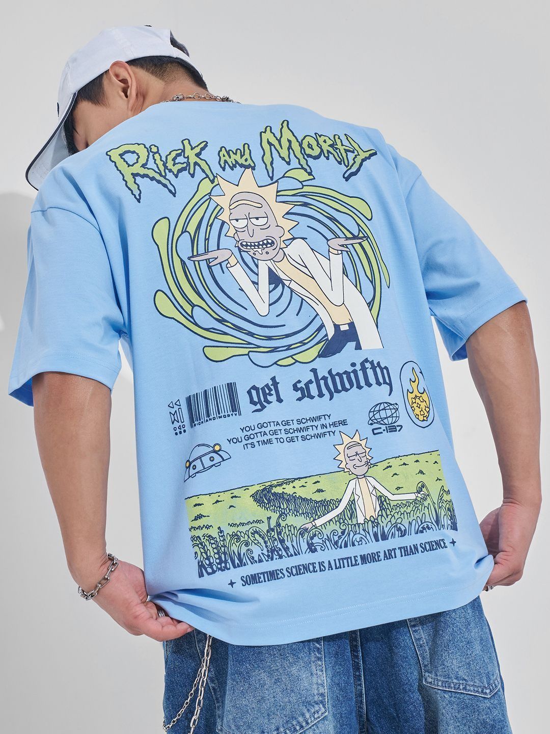 HIGHLANDER Men Rick & Morty Graphic Printed Round Neck Oversized T-shirt