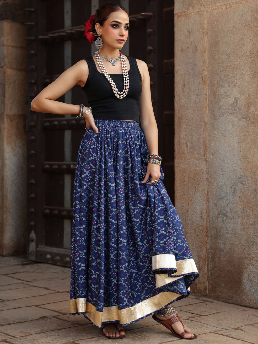 Buy anayna Bandhani Printed Flared Maxi Skirt - Skirts for Women