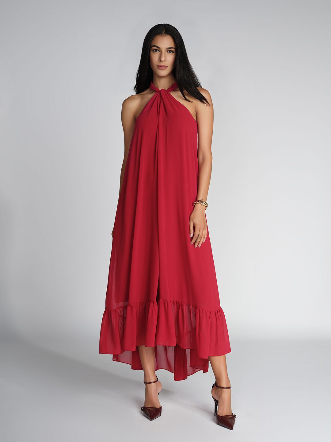 AND AND Women Halter Neck Tiered Maxi Dress