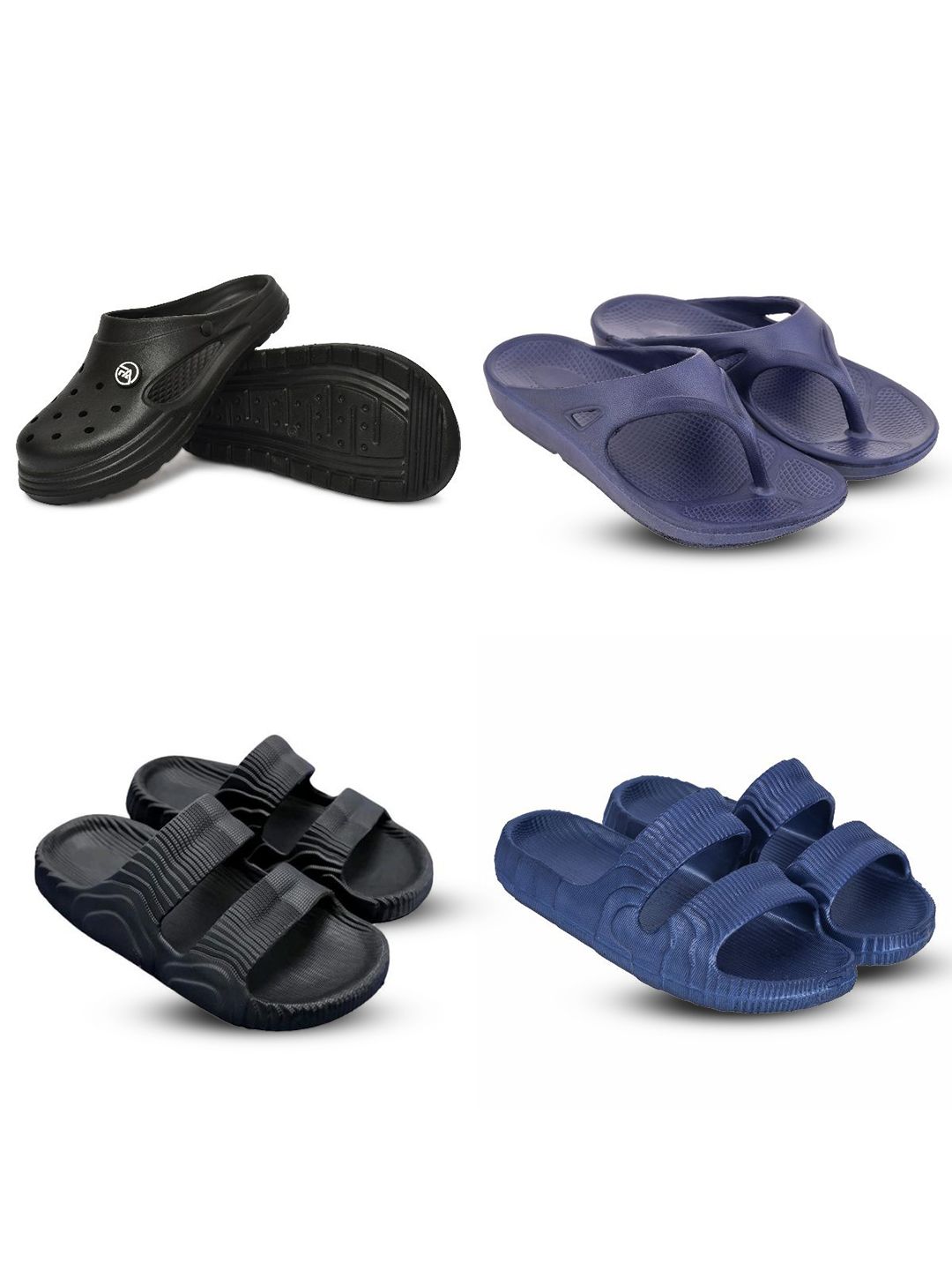 Feel alive Men Set of 4  Textured Clogs Flip Flops