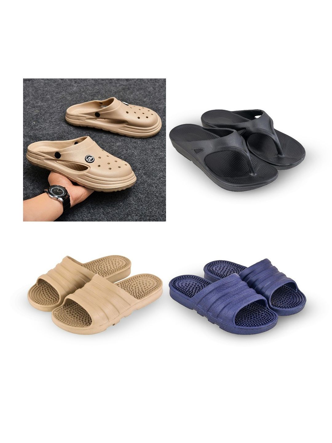 Feel alive Men Set of 4 Clogs Flip Flops