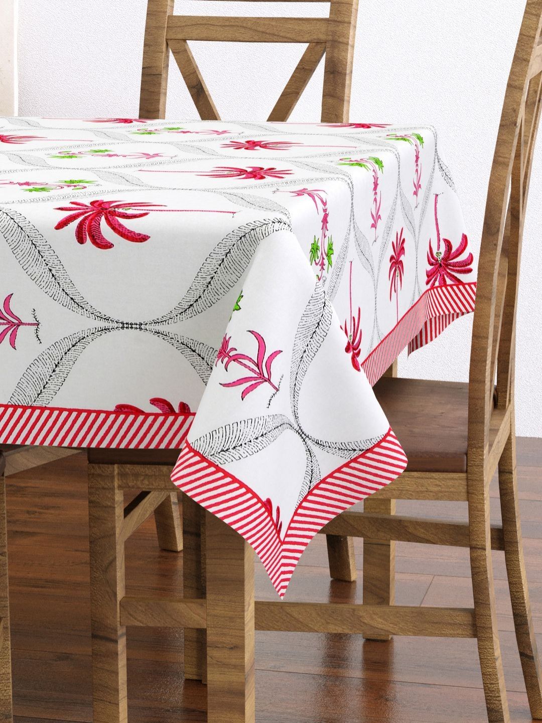 BLOCKS OF INDIA Pink Ethnic Motifs Cotton 6-Seater Table Cover