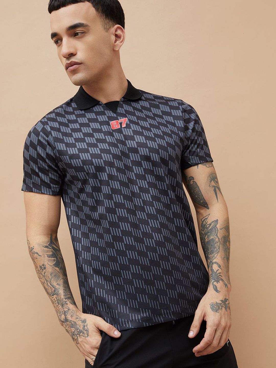Fame Forever by Lifestyle Men Checked Polo Collar T-shirt