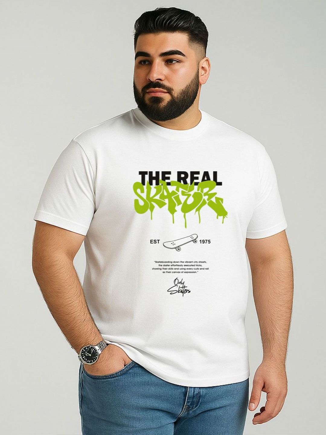 Toodle Plus Men Plus Size Typography Printed Round Neck Cotton T-shirt