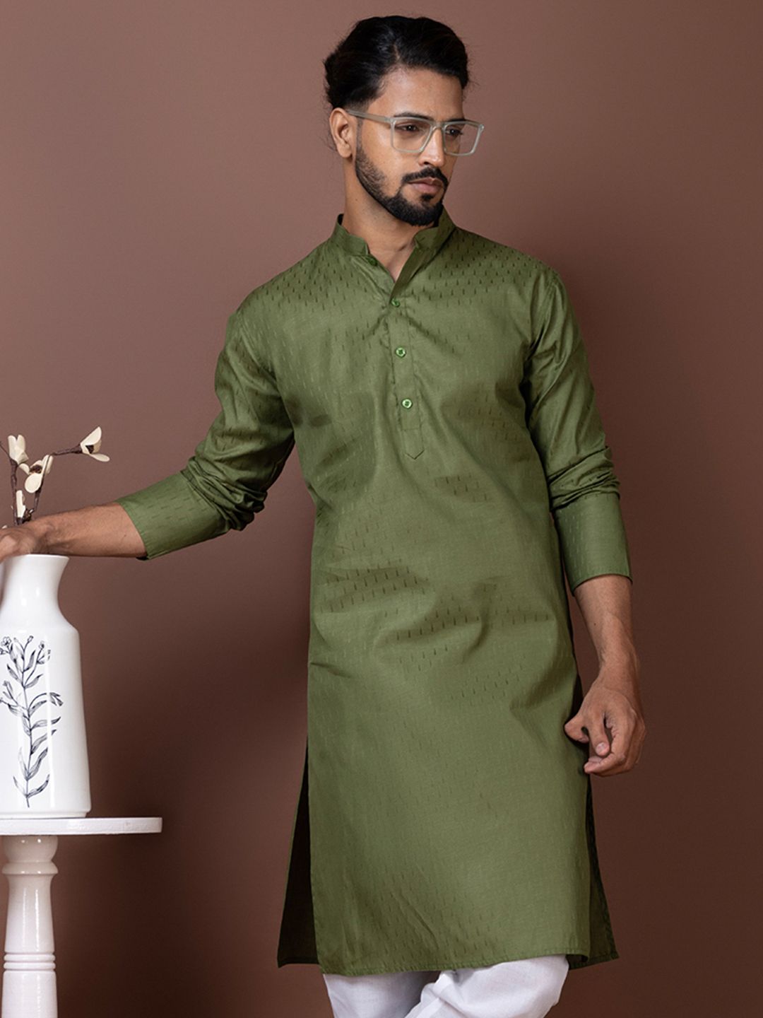 DEVOILER Men Woven Design Festive Cotton Straight Kurta
