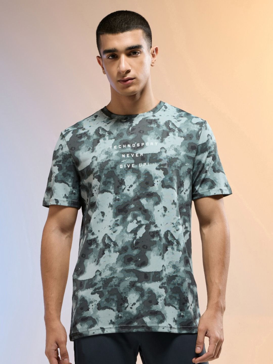 Technosport Men Anti Static Abstract Printed Round Neck Slim Fit T-shirt