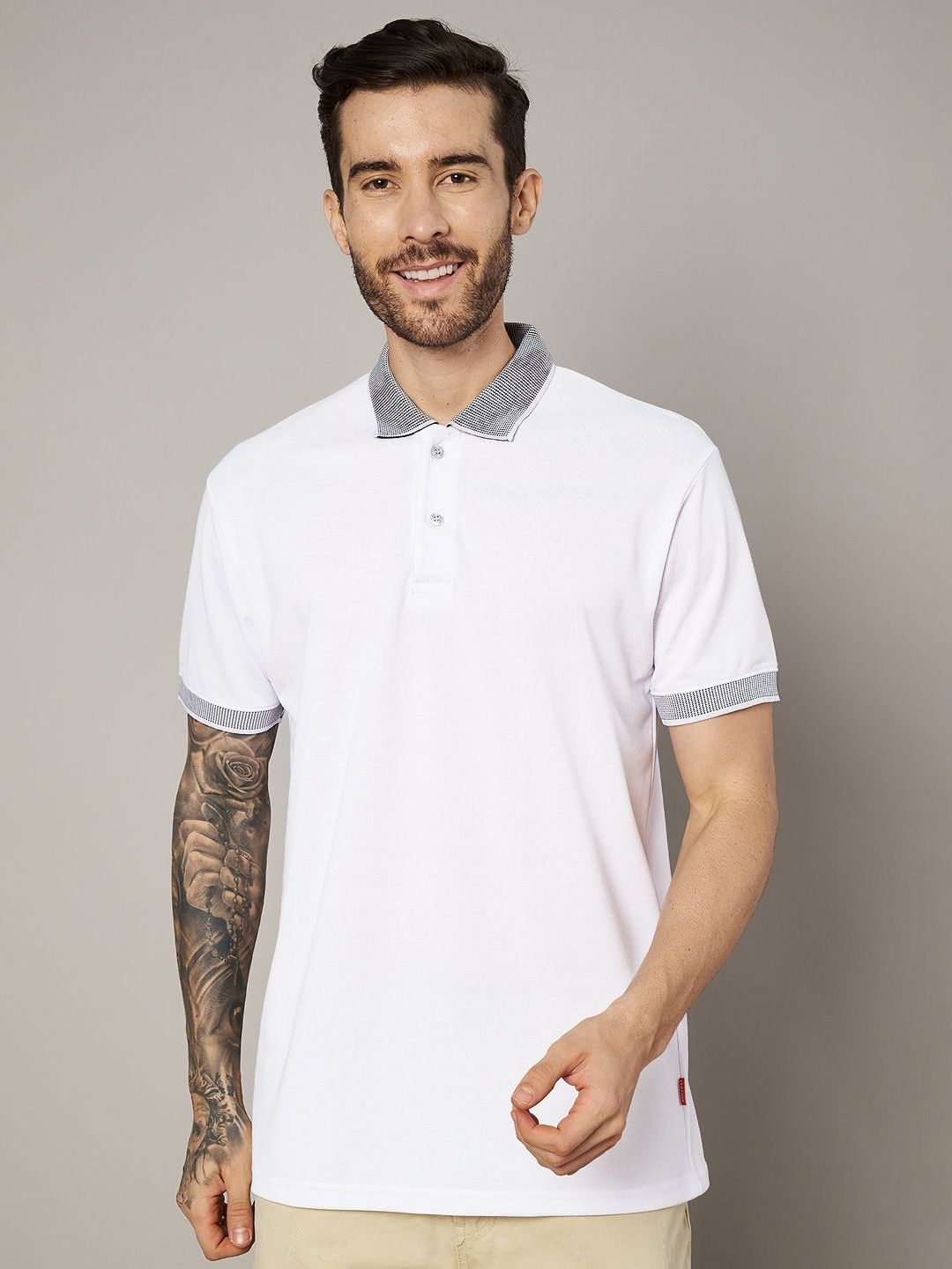 Leotude Men Solid Polo Collar Cotton T-shirt